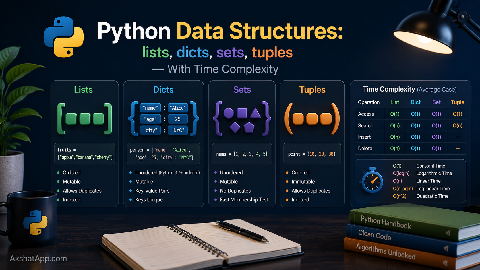 Python Data Structures: lists, dicts, sets, tuples — With Time Complexity Guide