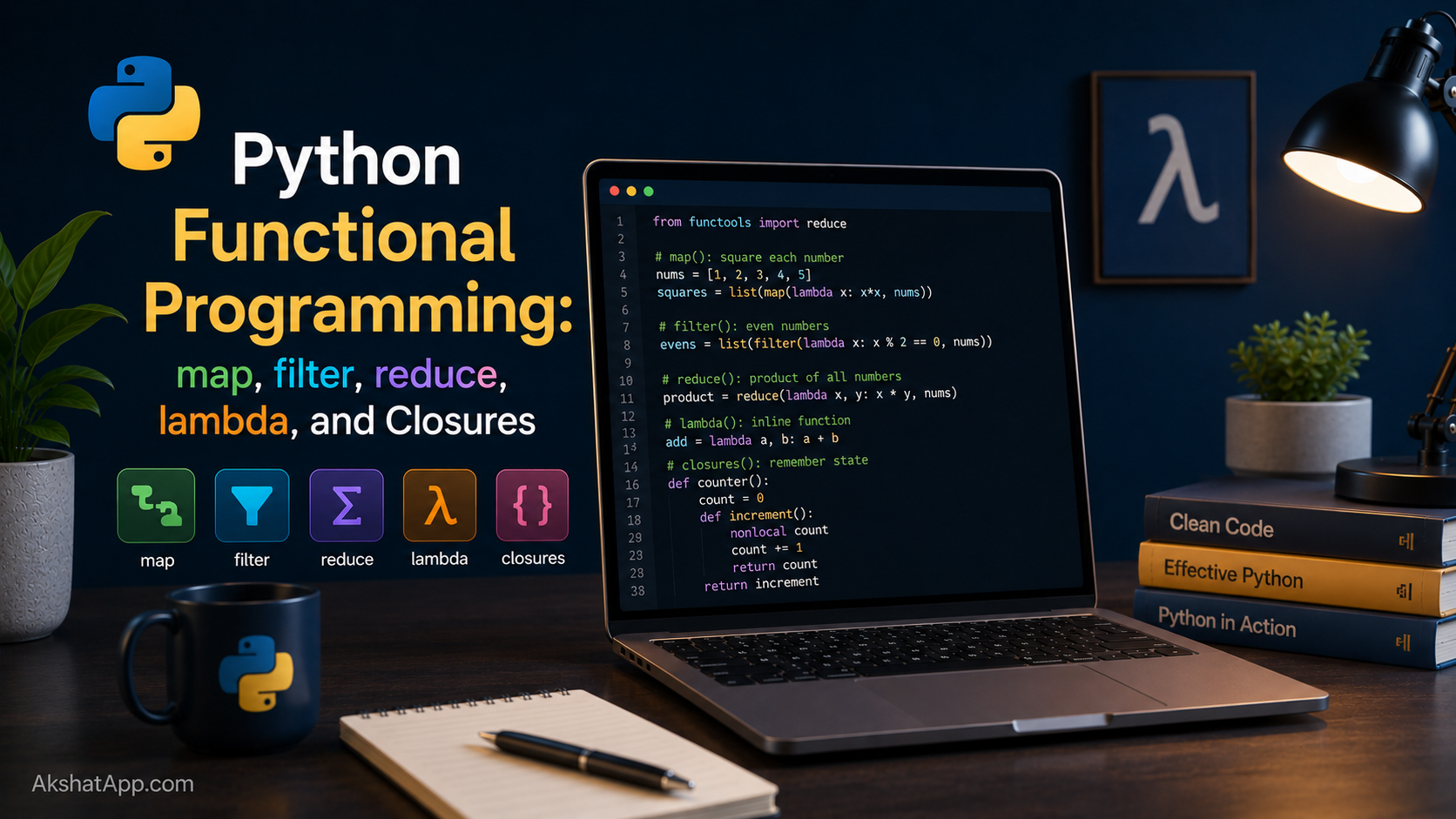 Python Functional Programming: map, filter, reduce, lambda, and Closures