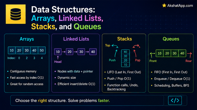 Data Structures: Arrays, Linked Lists, Stacks, and Queues