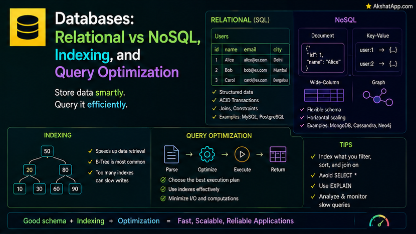 Databases: Relational vs NoSQL, Indexing, and Query Optimization